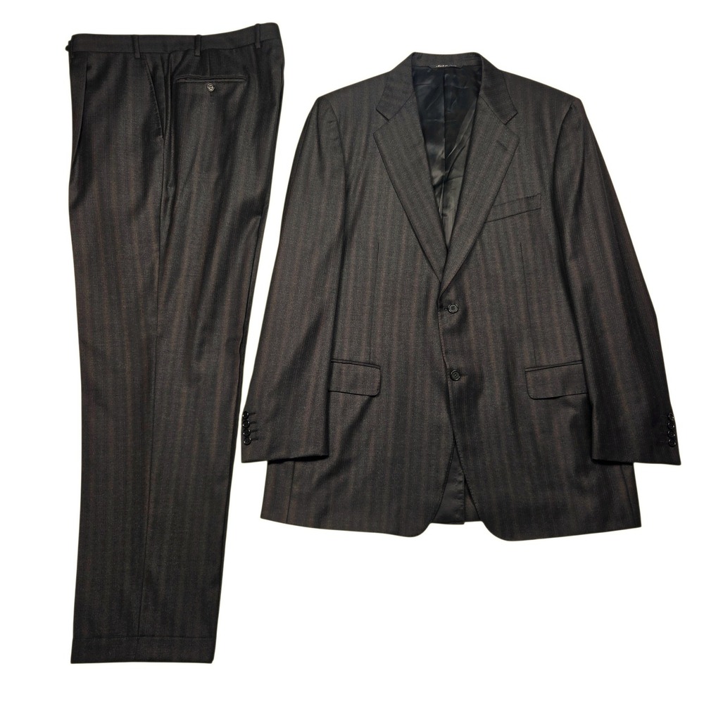 Canali Suit Mens 46L Charcoal Grey Pinstripe Super 120s Wool 2 Button Made Italy